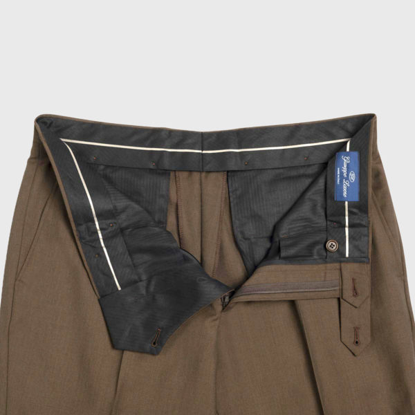 No Pleats Super 100’s Wool Trousers in Brown