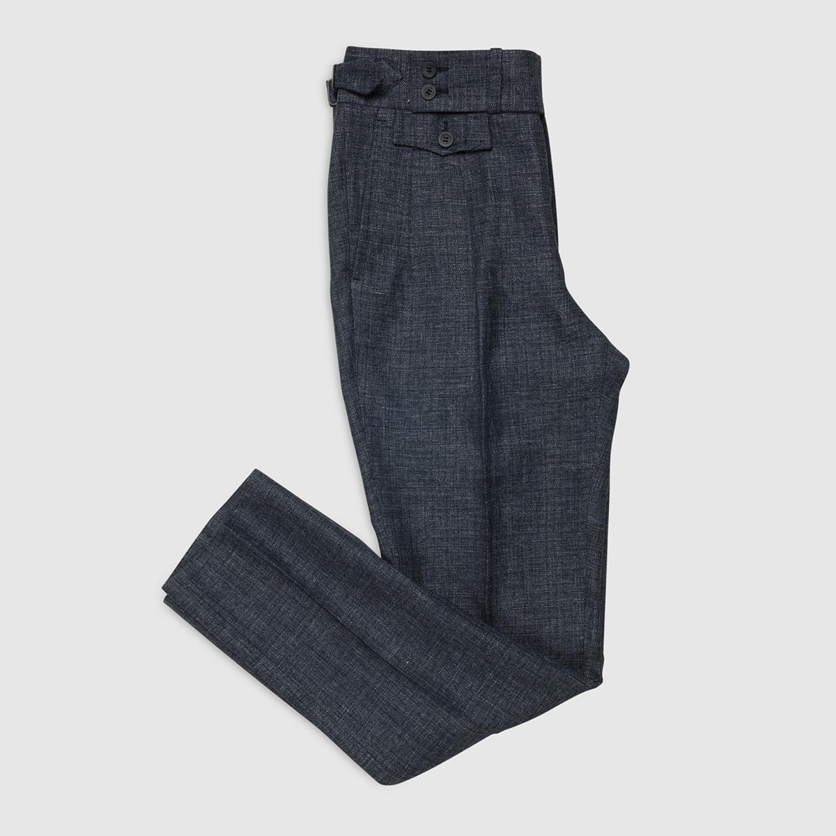 2 Pleats Trousers in Linen and Super 120’s Wool in Blue