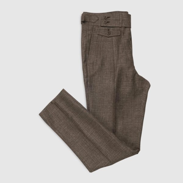 2 Pleats Trousers in Linen and Super 120’s Wool in Brown