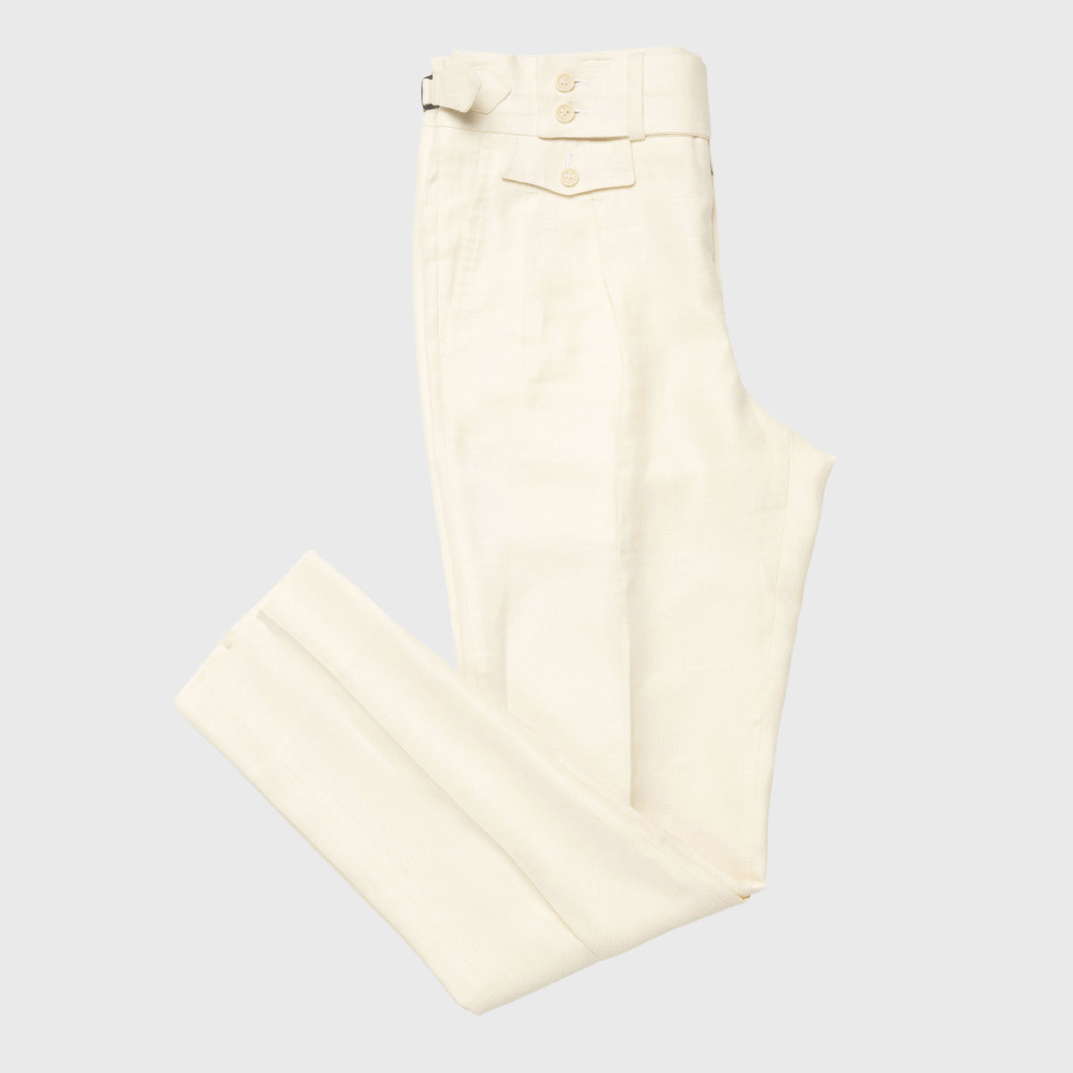 2 Pleats Trousers in Linen and Super 120’s Wool in Cream Sartoria Lavore on sale 2022