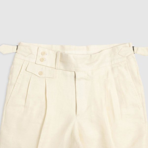 2 Pleats Trousers in Linen and Super 120’s Wool in Cream
