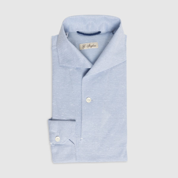 Miami Polo Shirt in Light Blue Cotton-Linen Piquet