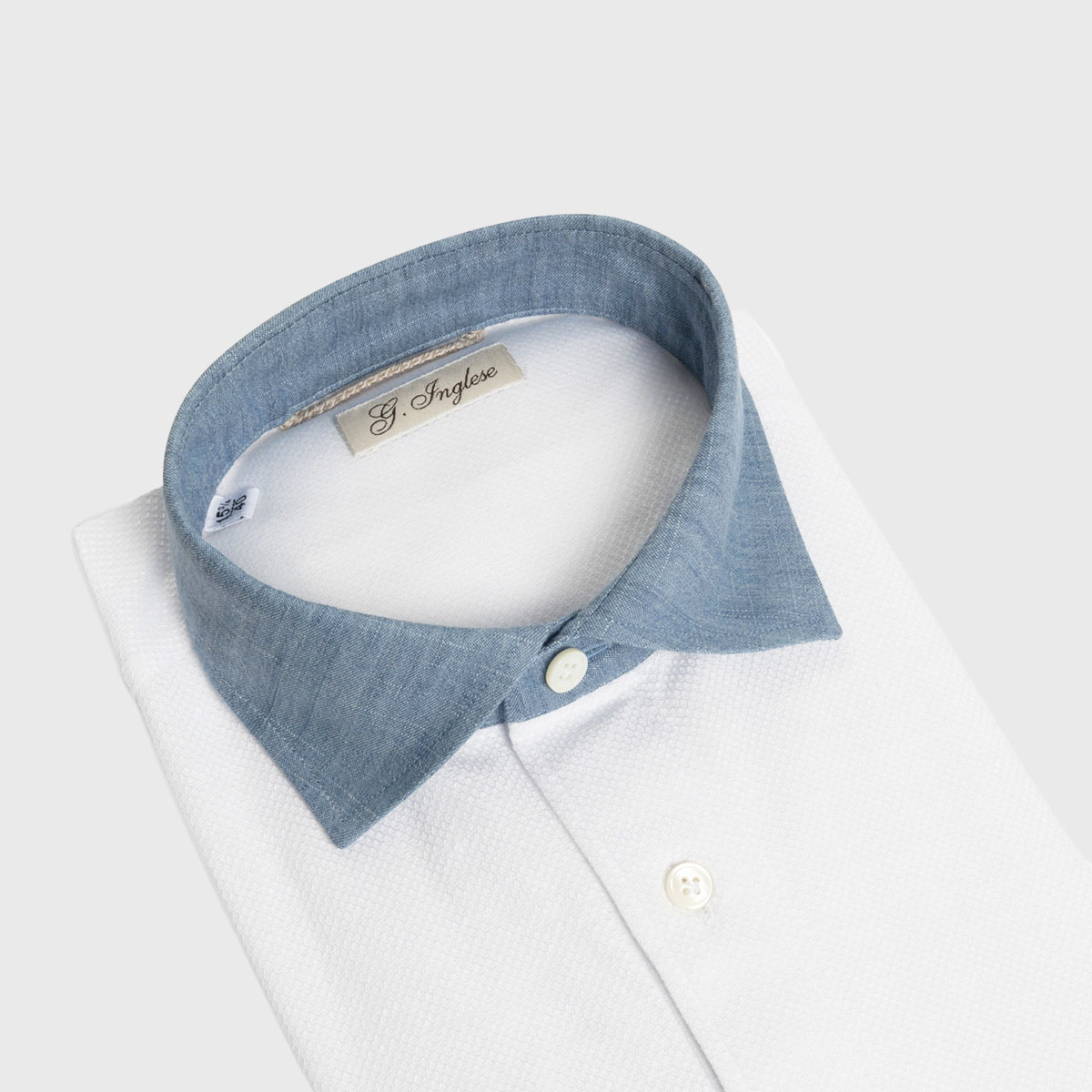 Piquet Polo Shirt in White Cotton and Denim Collar G. Inglese on sale 2022 2