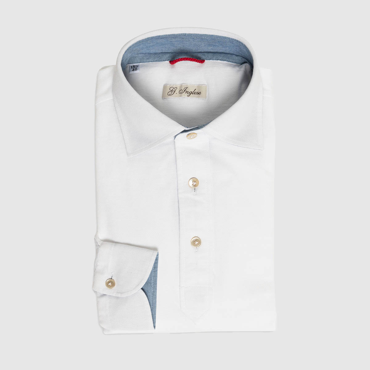 Piquet Polo Shirt in White Cotton with Denim inserts G. Inglese on sale 2022