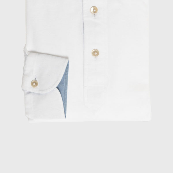 Piquet Polo Shirt in White Cotton with Denim inserts