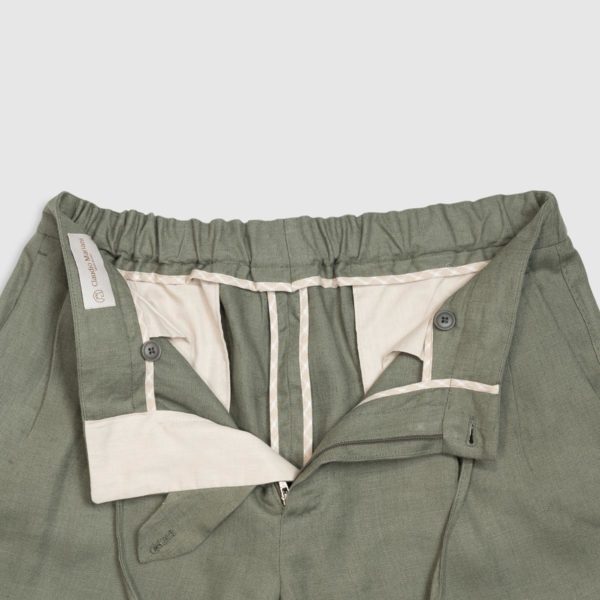 Two Pleats Linen Jogging Trousers – Green