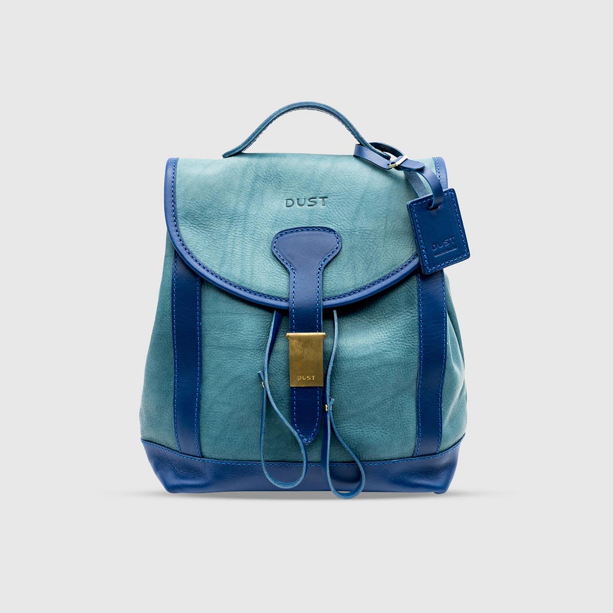Vegetable Tumbled Leather Backpack – Light Blue Leather