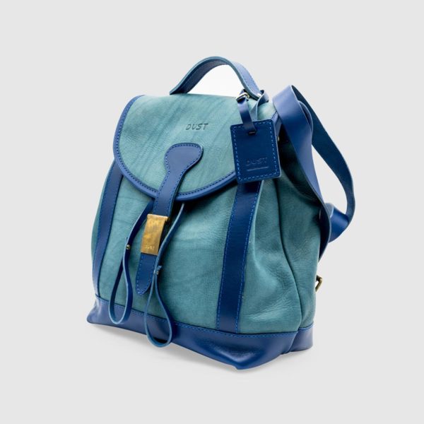 Vegetable Tumbled Leather Backpack – Light Blue Leather