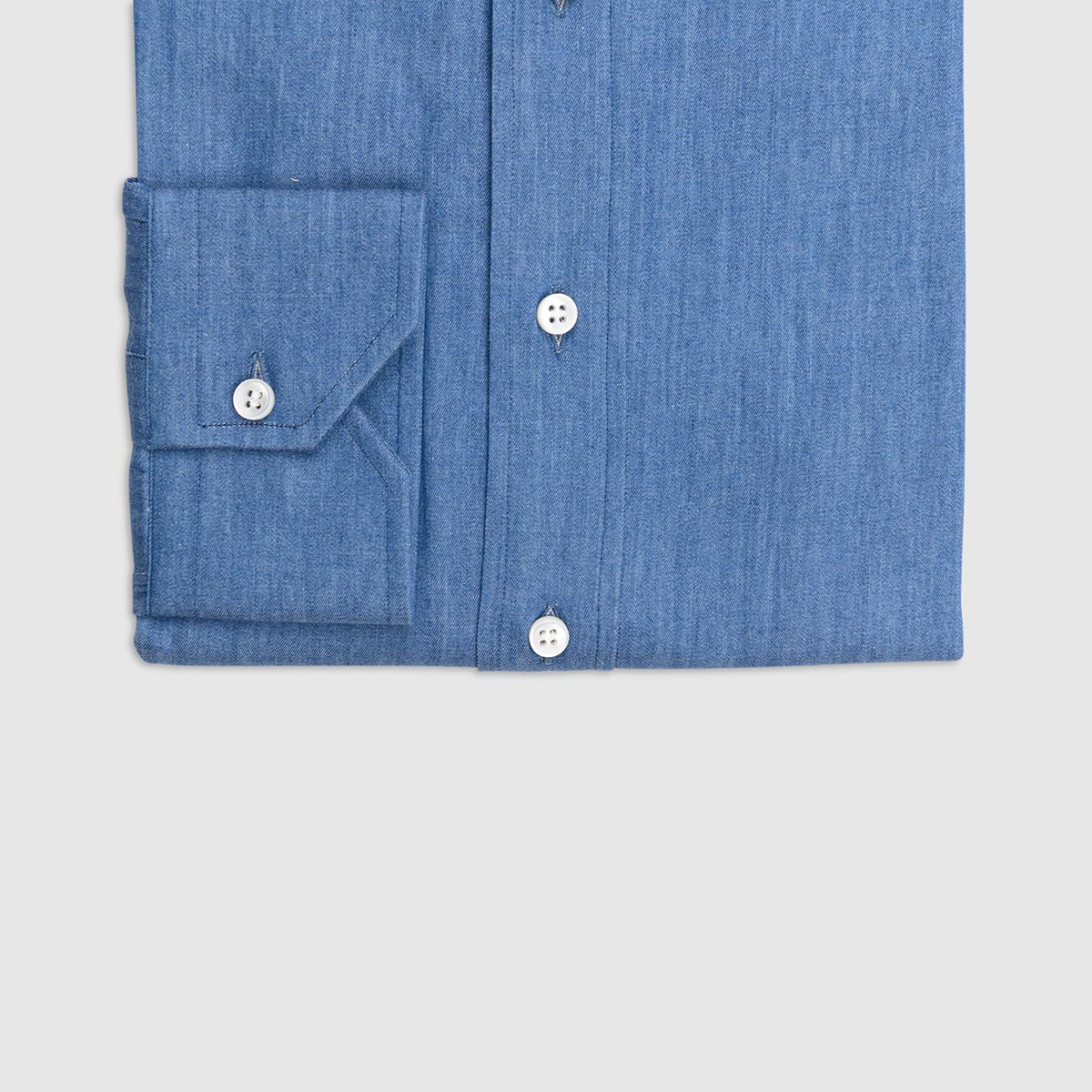 100% Double Twisted Cotton Denim Polo Style Shirt – Medium Blue Wash Camiceria Ambrosiana on sale 2022 2