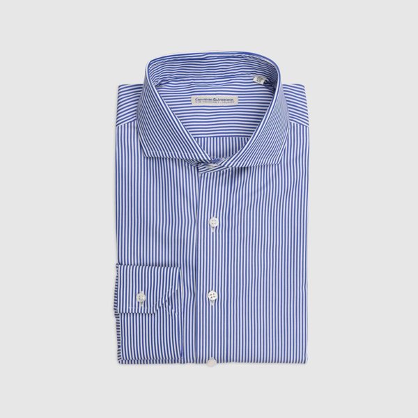 100% Double Twisted Popeline Cotton Shirt – Navy Blue and White Stripes