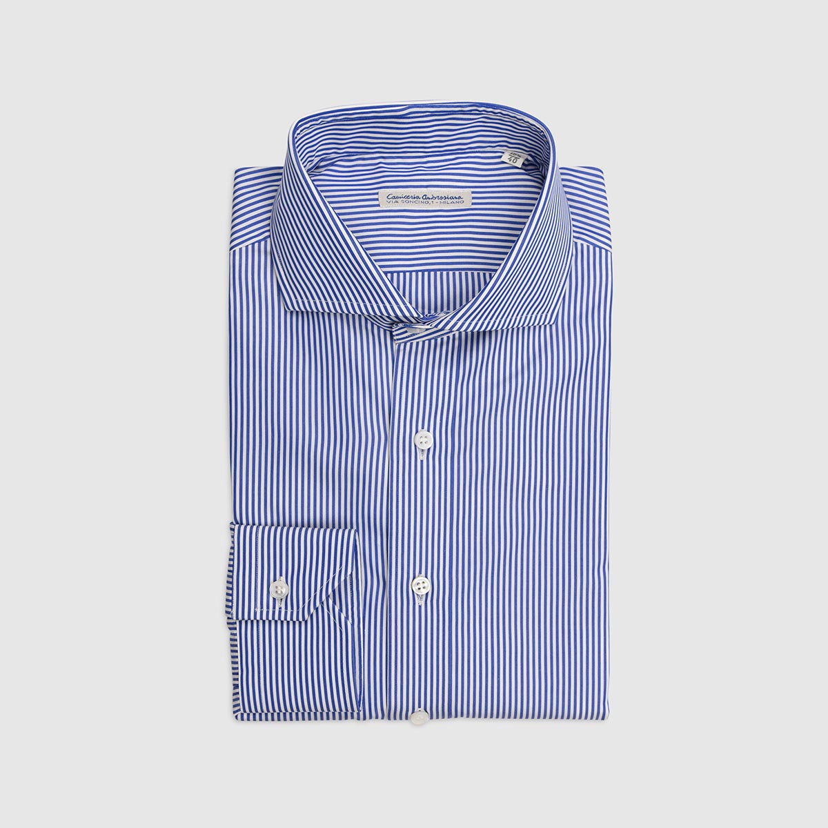 100% Double Twisted Popeline Cotton Shirt – Navy Blue and White Stripes Camiceria Ambrosiana on sale 2022