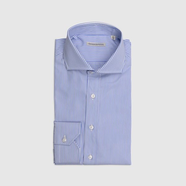 100% Double Twisted Popeline Cotton Shirt – Light Blue and White Stripes