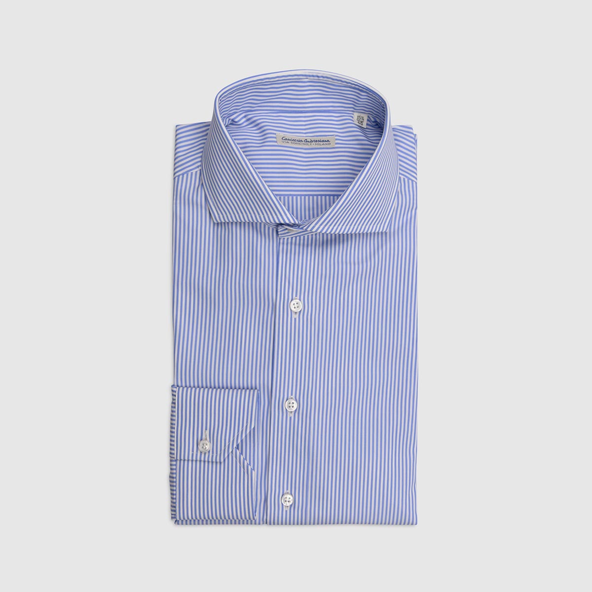 100% Double Twisted Popeline Cotton Shirt – Light Blue and White Stripes Camiceria Ambrosiana on sale 2022