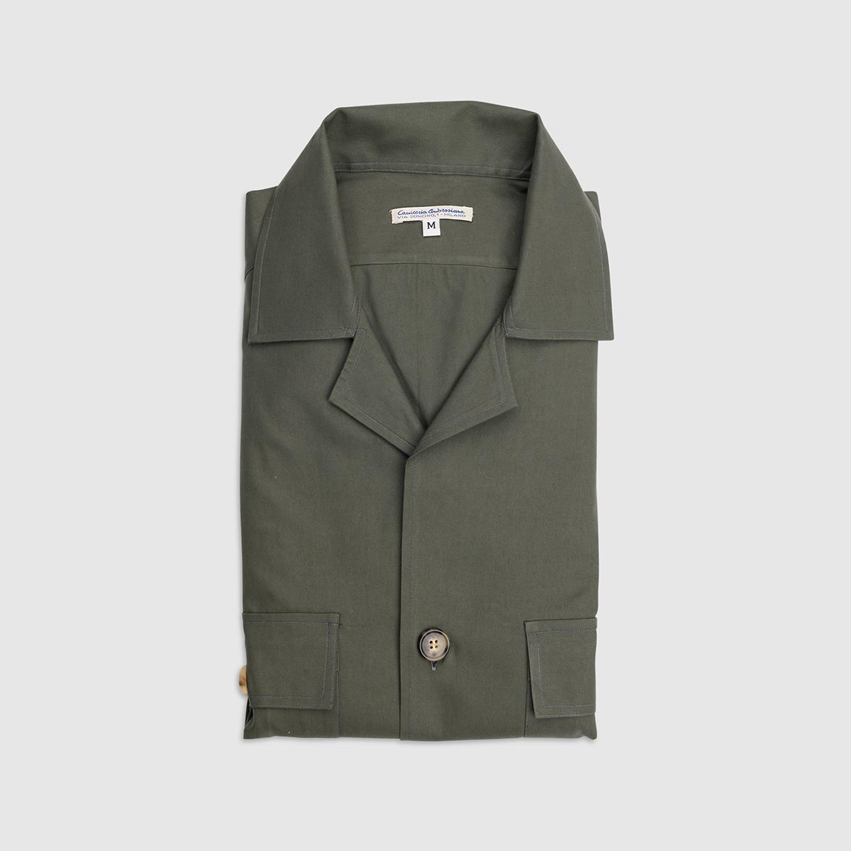 100% Double Twisted Cotton Overshirt- Khaki Green Camiceria Ambrosiana on sale 2022