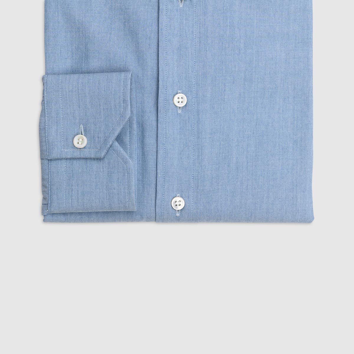 100% Double Twisted Cotton Denim Shirt – Light Blue Wash Camiceria Ambrosiana on sale 2022 2