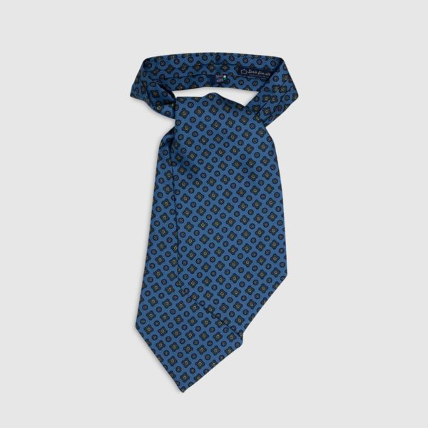 Light Blue Silk Ascot With Check Pattern