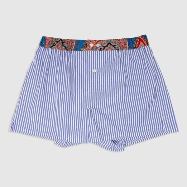 Paisley Pattern Blue Striped Cotton Boxer Shorts