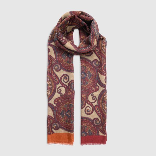 Silk/Wool Scarf with Large Kashmir Patterns