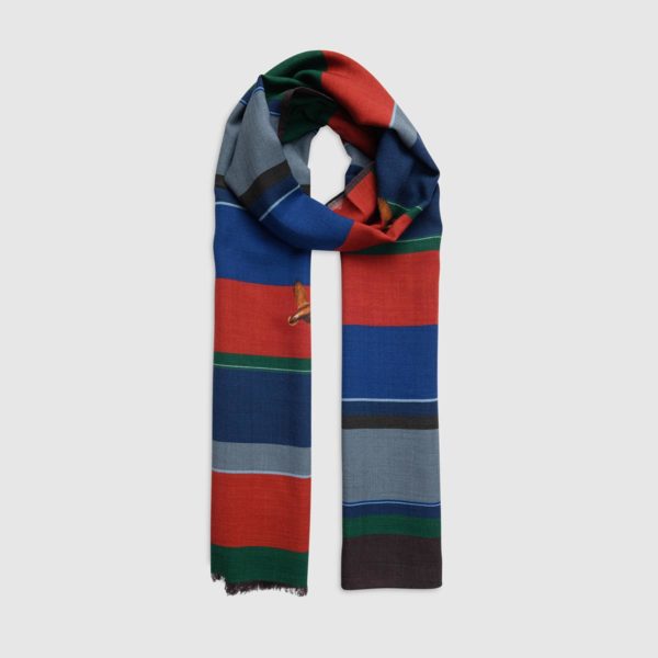 Wool Barrè Scarf With Birds