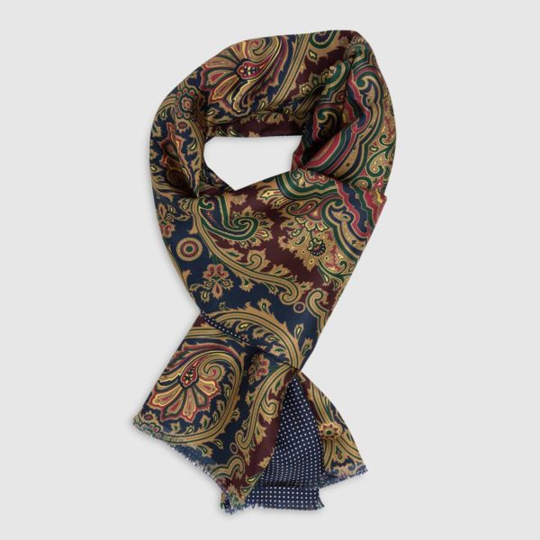 Paisley Silk Scarf Navy And Bordeaux