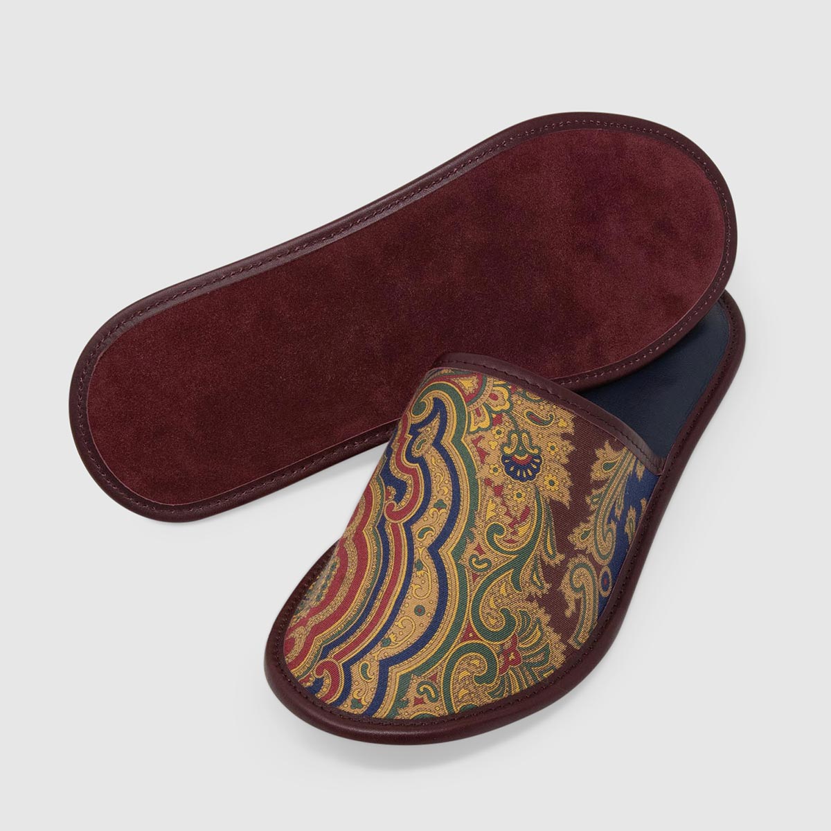 Bordeaux Paisley Silk And Leather Slippers – S