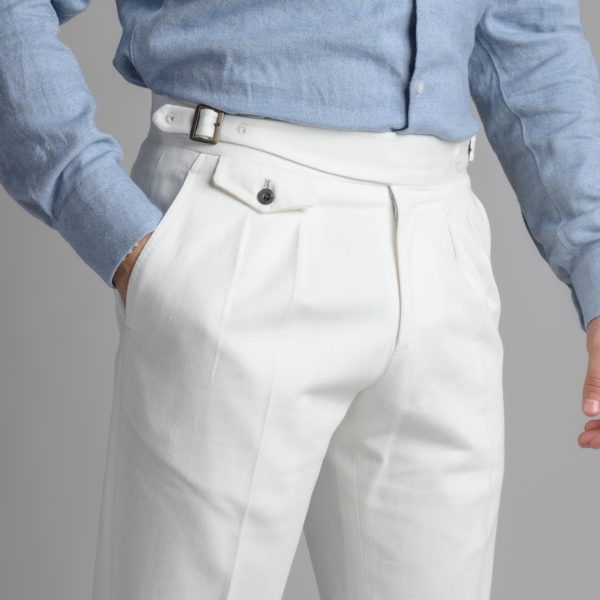 White Ghurka Trouser in Silk and Cotton Denim