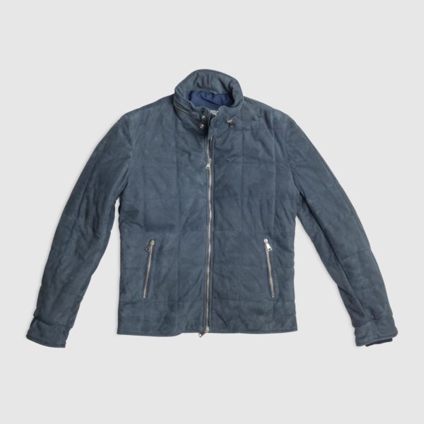 Blue Suede Bomber Jacket With Loro Piana Thermal Lining
