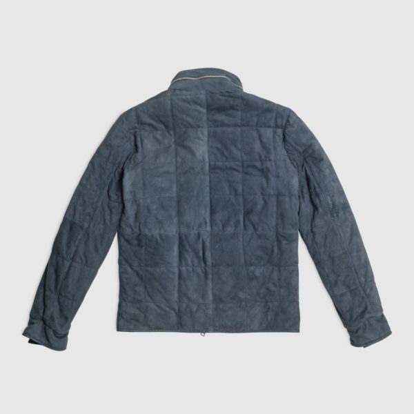 Blue Suede Bomber Jacket With Loro Piana Thermal Lining