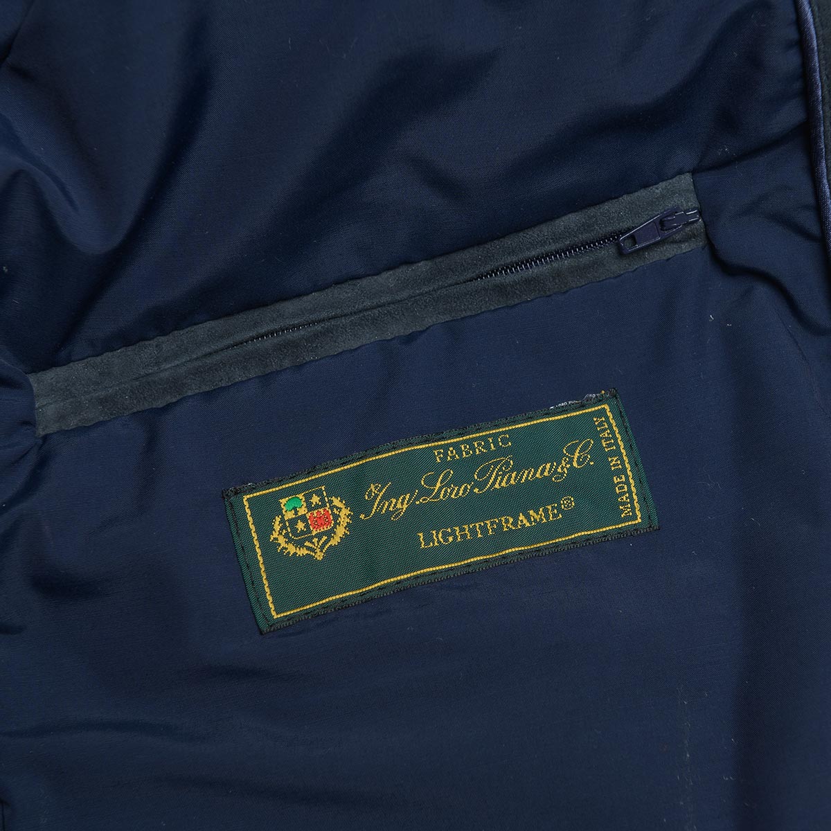 Loro Piana Band-Collar Tailored Zipper Jacket Midnight Blue Suede Cashmere