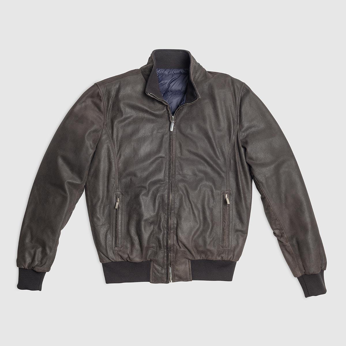 Brown Reversible Distressed Leather Bomber Jacket G. Inglese on sale 2022