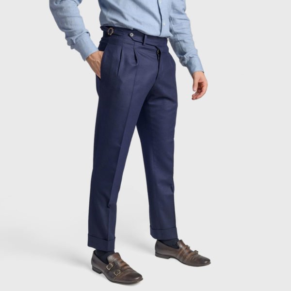 Blue Two Pleats Trouser in VBC Flannel