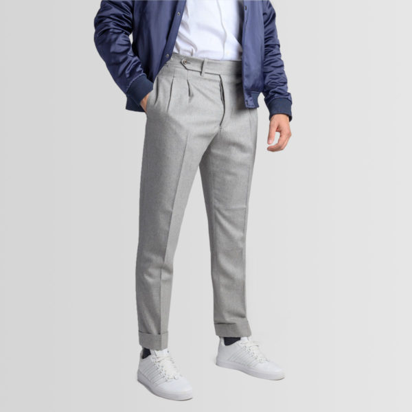 Light Gray Two Pleats Trouser in VBC Flannel