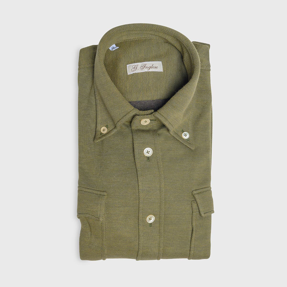 Green Cotton Piquet And Cashmere Botton-down Shirt