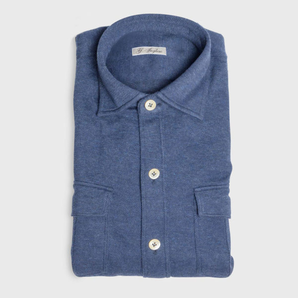 Camicia in Piquet di Cotone e Cashmere Blu
