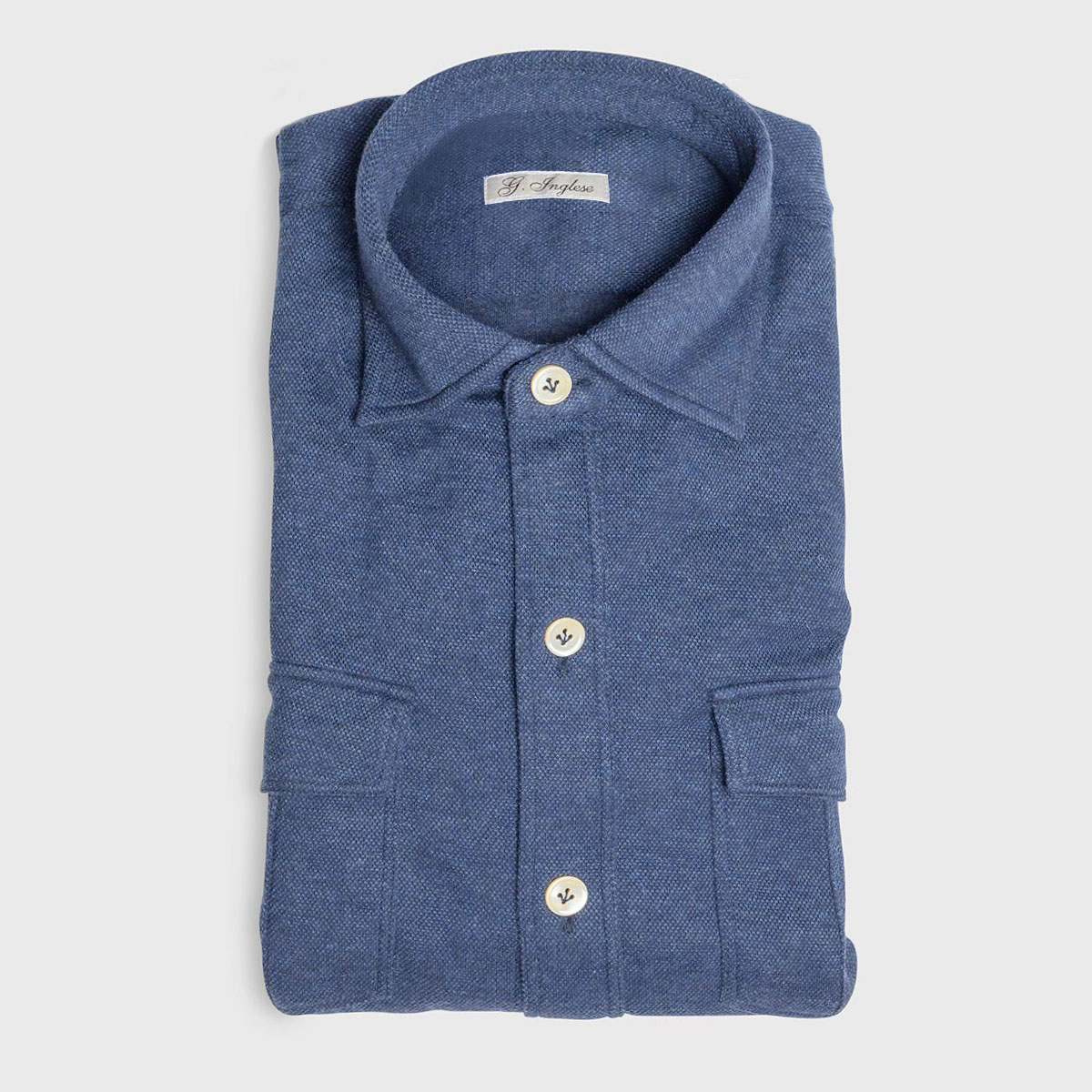 Blue Cotton And Cashmere Piquet Shirt G. Inglese on sale 2022