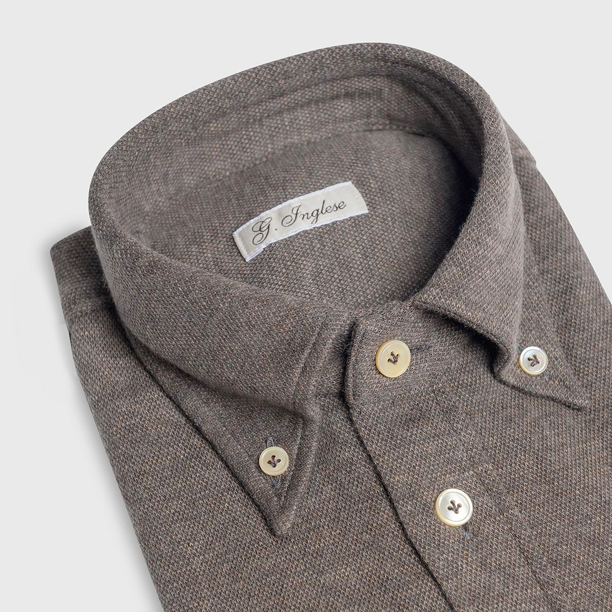 Brown Cotton Piquet And Cashmere Botton-down Shirt G. Inglese on sale 2022 2