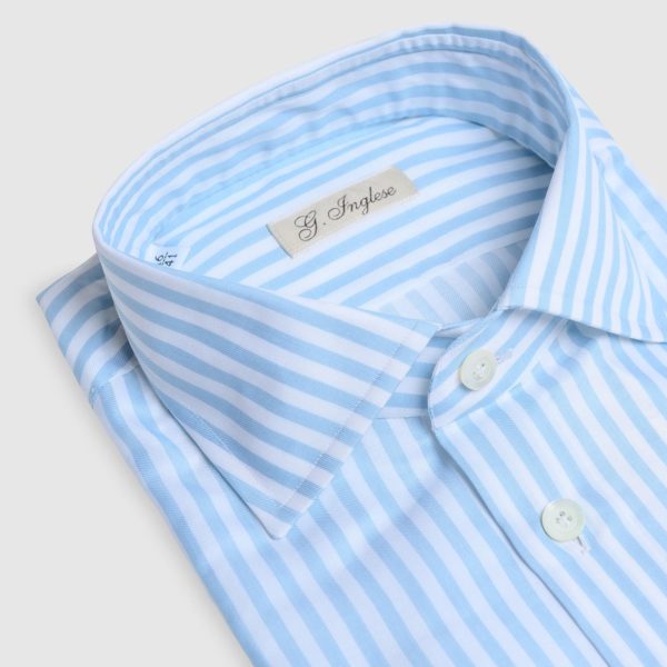 White/sky Blue Striped Cotton Twill Shirt