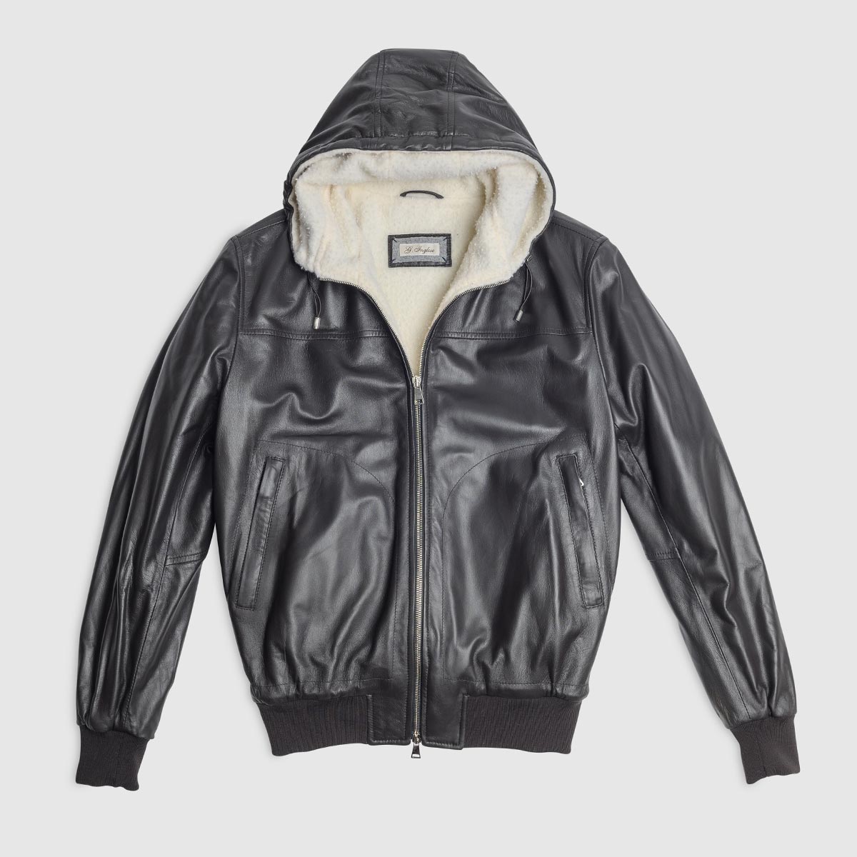 Brown Leather Bomber Jacket With Hood And White Casentino Padding G. Inglese on sale 2022