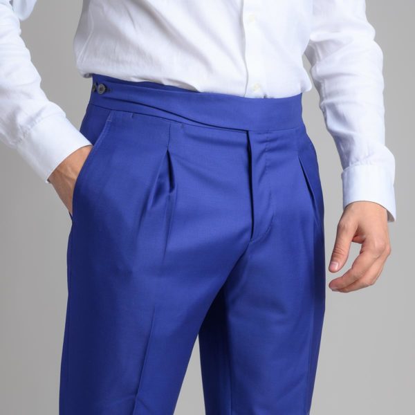 Pantalone Blu Prussia Pinces Baciate in Lana VBC