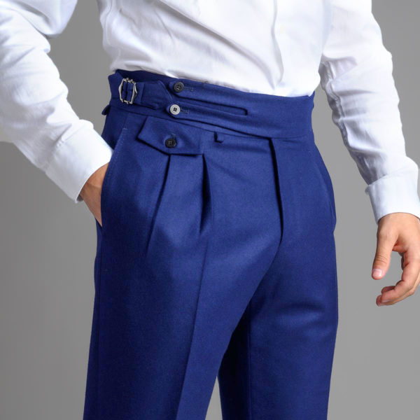 Blue Two Pleats Trousers in VBC Tasmania Wool