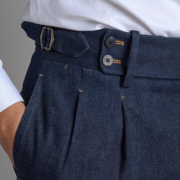 Two Pleats Trouser in Cotton and Cashmere Denim