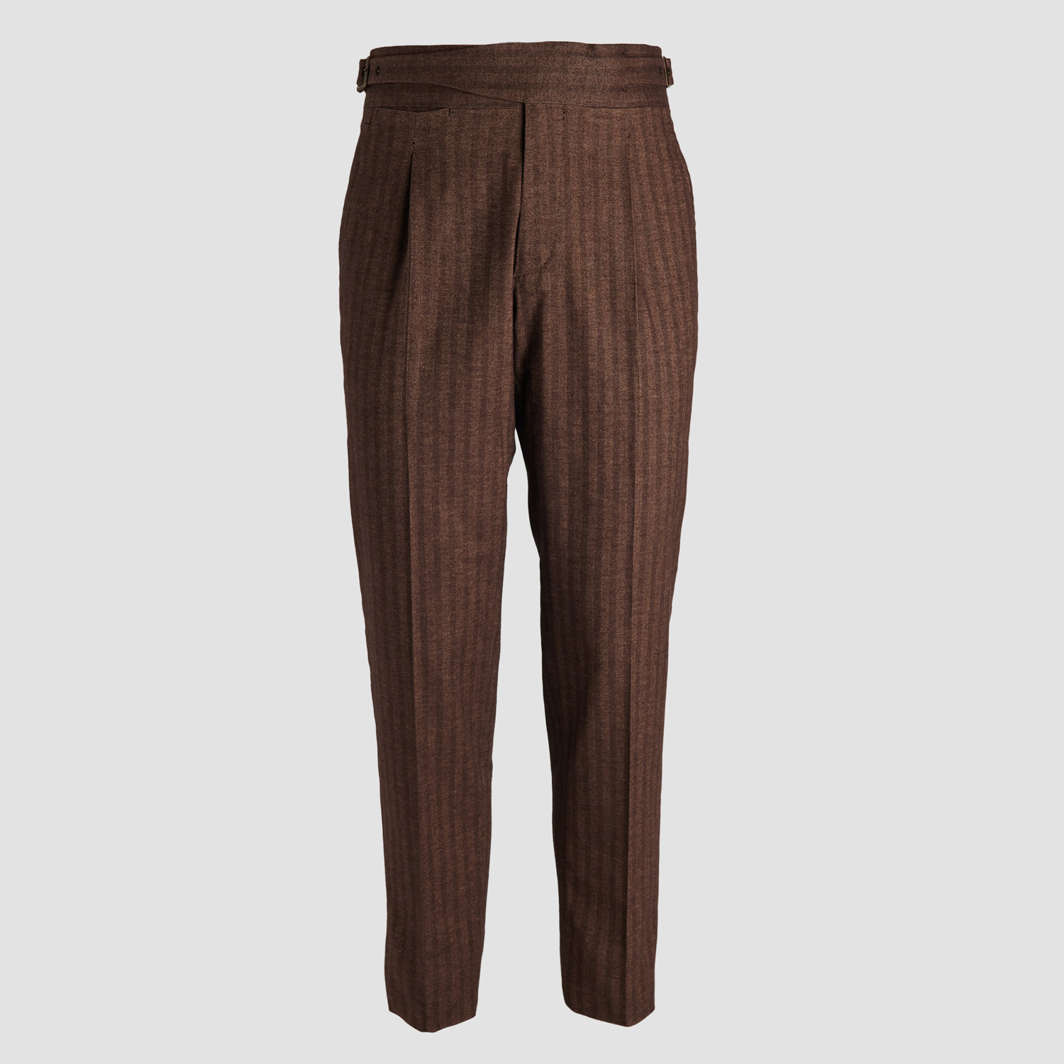 Cammel/Brown Herringbone Stretch Cotton Twill Dress Trousers