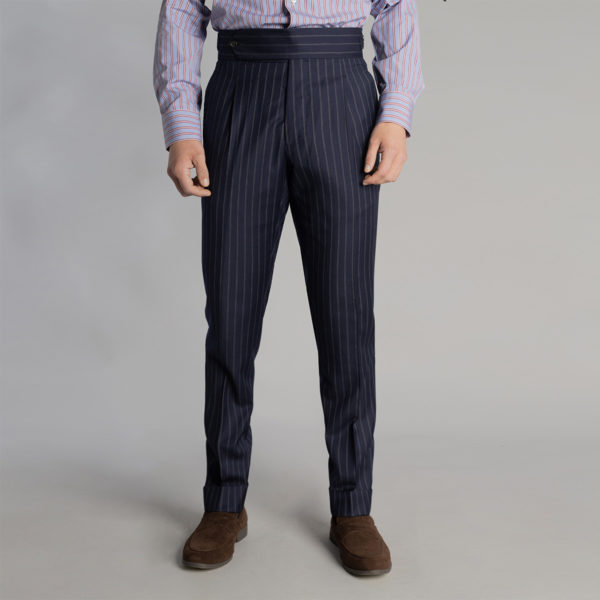 Blue Navy Pinstripe Wool Dress Trouser