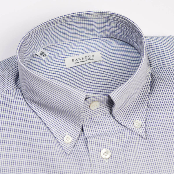 Blue White Micro Check Double Twisted Popeline Shirt