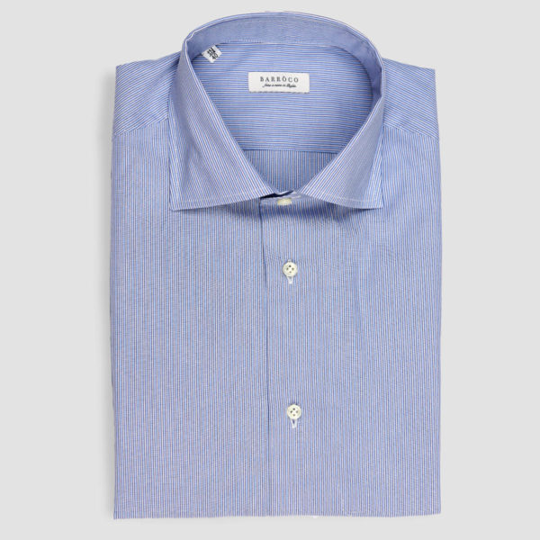 Azure White Binary Striped Popelin Cotton Shirt