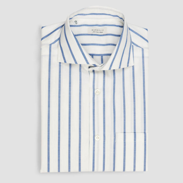 Fat Stripes White Light Blue Chambray Cotton Shirt