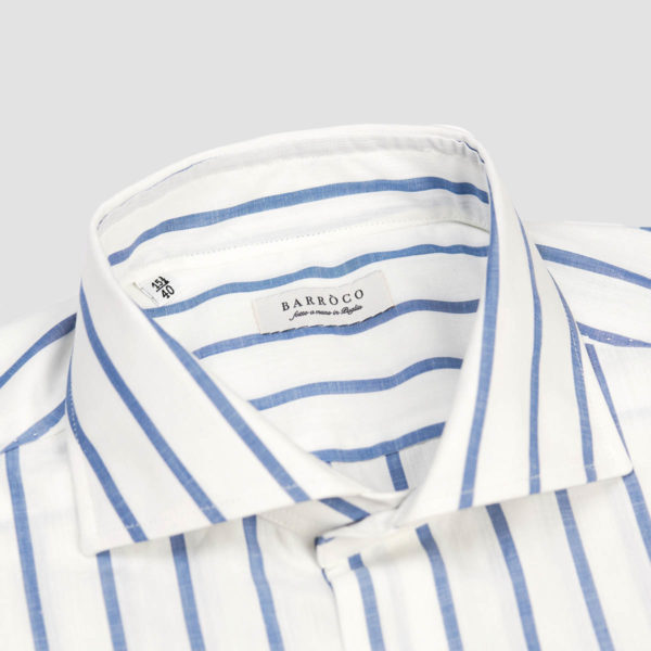 Fat Stripes White Light Blue Chambray Cotton Shirt