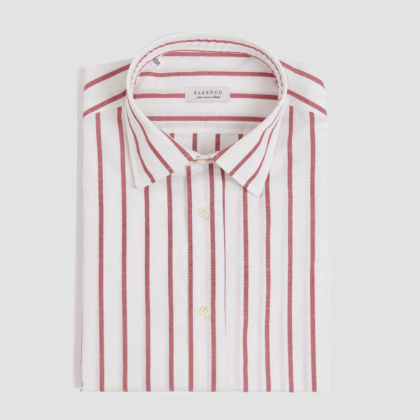 Fat Stripes White Red Chambray Cotton Shirt