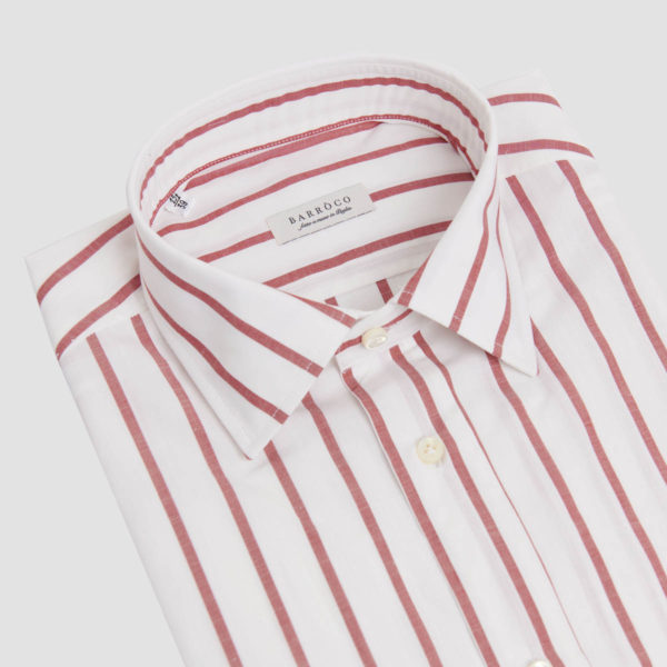 Fat Stripes White Red Chambray Cotton Shirt