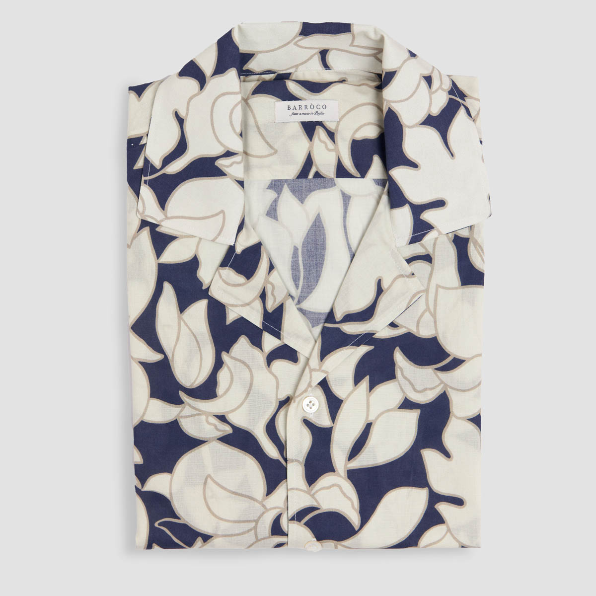 Blue Beige Fantasy Camp Collar Printed Cotton Shirt